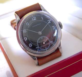 Vintage Swiss Made LONGINES Mens watch 1940s BLACK DIAL 17 JEWELS 