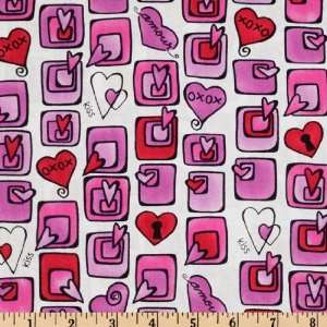  56 Wide Hearts & Kisses Purple/White Fabric By The Yard 