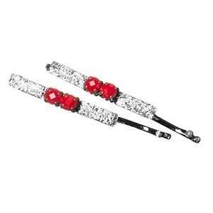 Jane Tran Hair Accessories Faceted Bead Bobby Pin Set, Coral Sparkle 