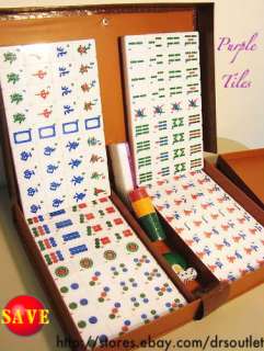 NEW FULL SIZE Mahjong Set HEAVY TILES w Eng.Menu PURPLE  