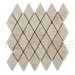 Ivory Travertine 2 X 4 Tumbled Diamond Mosaic Tile Mesh  