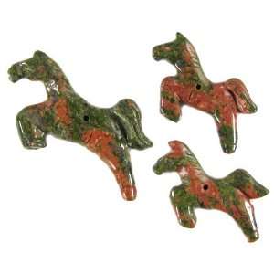    3 42 57mm unakite carved horse pendant bead set