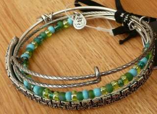 Alex and Ani Beaded Silver 3 pc Bangle Set Recycled Bracelet NEW 