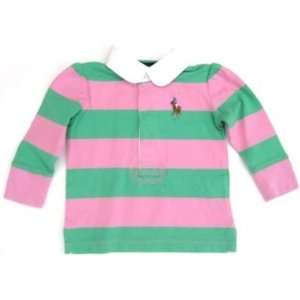 Ralph Lauren Toddler Baby Big Pony Rugby Pink and Green Shirt, Size 12 