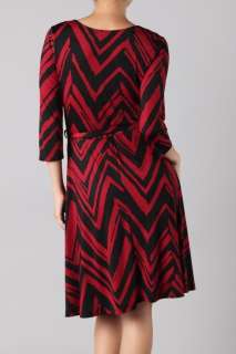 MM APPAREL Red or Brown 3/4 Sleeve V neck Zig Zag Chevron Print Dress 
