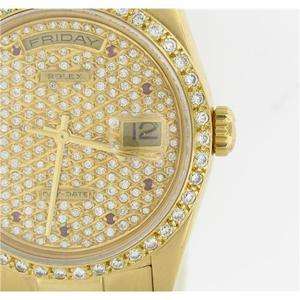 Rolex 18k Gold Mens Presidential 18238 Full Pave Diamond Dial & Bezel 