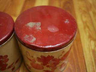 Vtg 40s Red and Cream Metal Kitchen Tins Canisters  
