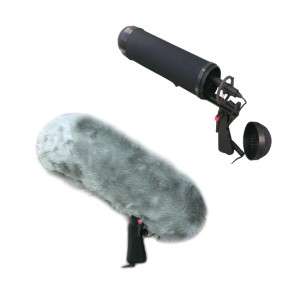   Microphone with Extended Blimp Zeppelin Wind Screen & 2 Fur Covers