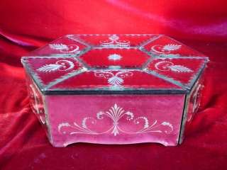 Scrolled Etched Mirrored Vanity Trinket Jewelry RING BOX  