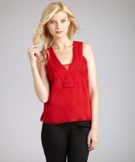 ADAM vermilion knife pleated silk v neck top