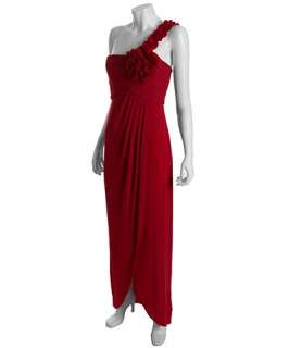 BCBGMAXAZRIA rio red jersey Elysa pleated one shoulder gown