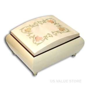 Italian Inlaid Wooden Musical Jewelry Box, Plays Waltz of the Flowers 