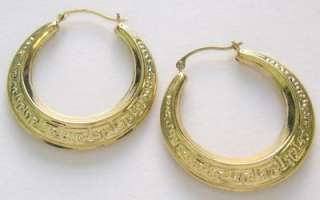 14K Real Yellow Gold Greek Key Hoops Hoop Earrings Large 28mm New 