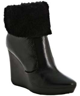 Jimmy Choo black leather Briant shearling cuff wedge booties