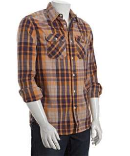 Just A Cheap Shirt brown and orange plaid cotton shirt