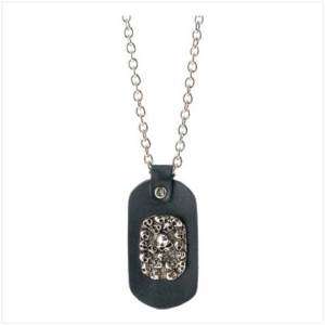 Black Leather Skulls Dog Tag Pendant Chain Necklace New  