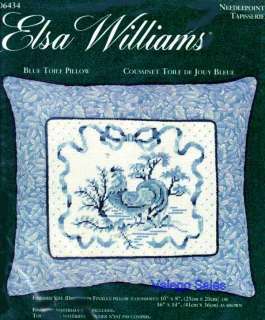 JCA Elsa Williams Needlepoint kit 10 x 8 ~ BLUE TOILE PILLOW #06434 