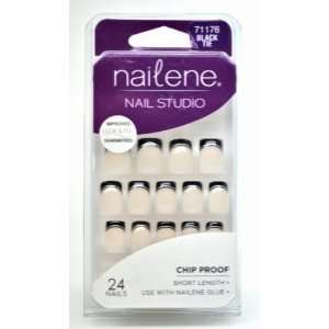  Nailene Nail Studio, Short Length, 24 Nails, Black Tie 