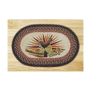    Oval Rooster Printed Country Rug, Braided Jute