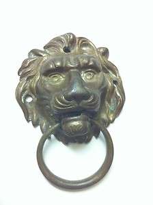 Old Vintage Antique Brass Lion Head Door Knocker  