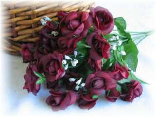 20 WINE BURGUNDY Silk Mini Open Roses Wedding Flowers  