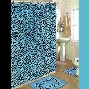 BLUE ZEBRA 15 Piece Bathroom Set 2 Rugs/Mats, 1 Fabric Shower Curtain 