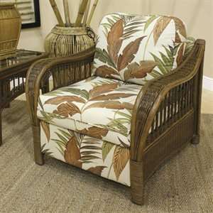   Upholstered Rattan & Wicker Lounge Chair 
