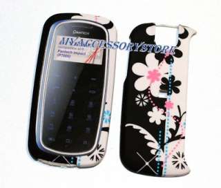 Pantech Impact P7000 Black & White Flowers Rubberized Hard Phone Case 