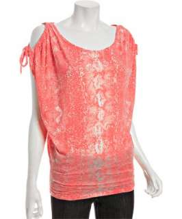 Rebecca Beeson bright coral snake burnout jersey tie shoulder top 