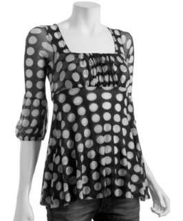 Sweet Pea black and white polka dot mesh lantern sleeve top   
