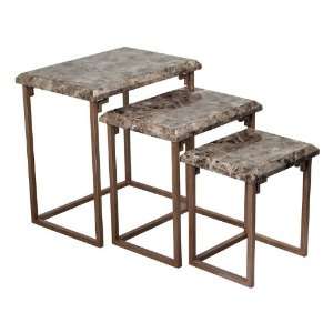 Marble Top Brown Marble / Warm Antique Silver Nesting Tables 