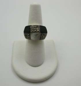 Sterling Silver Marcasite Mother of Pearl Onyx Ring  