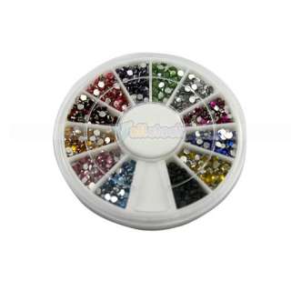 New 1200 Pcs Nail Art Pearl Glitter Tip Rhinestone Deco+Wheel 2mm 