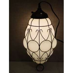 Shaped Wired Milk Glass Hanging Fixture 