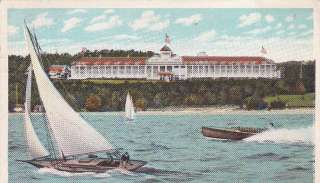 Mackinac Island Grand Hotel MI sailboat postcard  