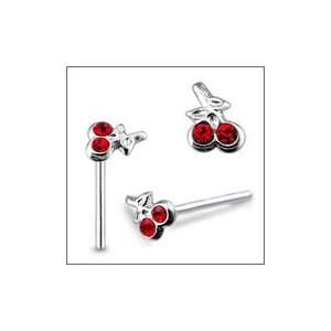    Doubble Jeweled Cherry Straight Nose Pin Piercing Jewelry Jewelry