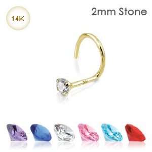 14K Yellow Gold Nose Screw with 2mm Clear Cubic Zirconia   20G   Sold 