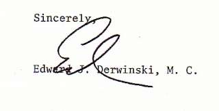 REPRESENTATIVE EDWARD DERWINSKI 1977 HAND SIGNED LETTER  