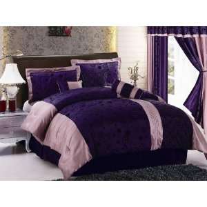  7Pcs Queen Circle and Dots Purple Comforter Bedding Set 