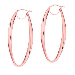 Italian Oval Hoop Earrings 14K Rose Gold ITALY 1 3/4  