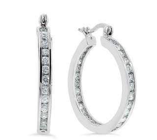 20mm3/4 Diamonique CZ Hoop Earrings Real 925 Sterling Silver 3.8gr 