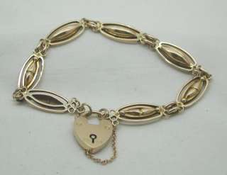 Antique 9ct Rose Gold Bracelet With Heart Padlock Fastener  