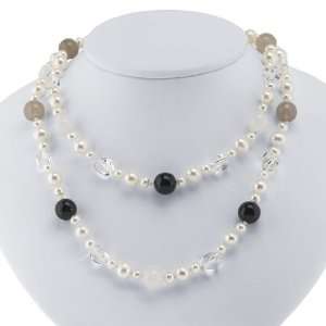   Quartz Onyx Agate and Freshwater Pearl Necklace   32 Inches Jewelry