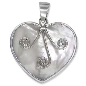   Silver Swirl w/ Mother of Pearl Heart Pendant by Sajen Jewelry