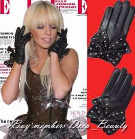 LADY GAGA BOWKNOT Stud GLOVES Pure Leather Black / Red  