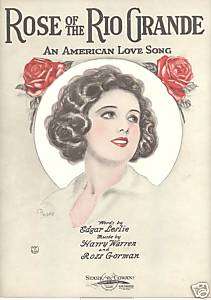 1922 ROSE OF THE RIO GRANDE pretty girl sheet music  