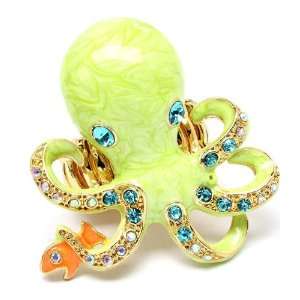 Punk Rock Sea creature Lime and gold tone Octopus Ring