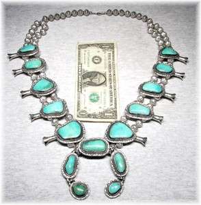   Navajo RARE Natural Bisbee Turquoise Silver Squash Blossom Necklace