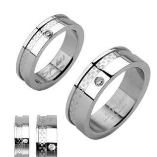 Stainless steel double layered dexter CZ wedding band couple ring men 