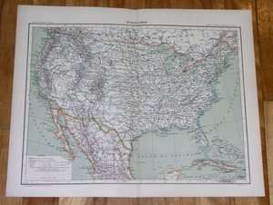 1906 FRENCH MAP OF UNITED STATES USA FLORIDA TEXAS INDIAN TERRITORY 